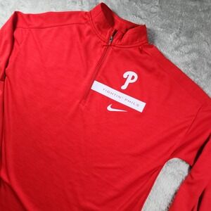 Philadelphia Phillies Shirt Mens Medium Red MLB Baseball Nike Dri-FIT 1/4 Zip